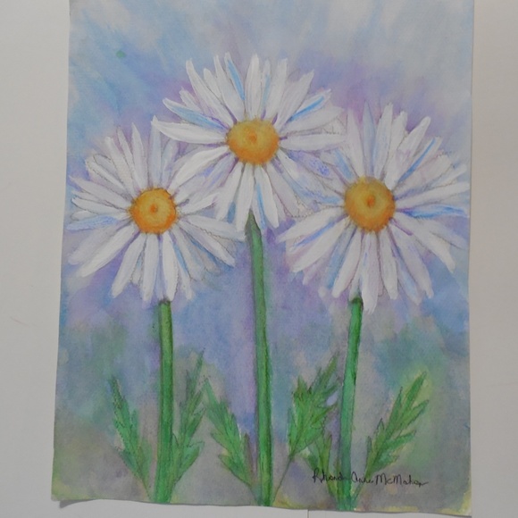 White Daisy Original Watercolor Painting - Picture 2 of 5